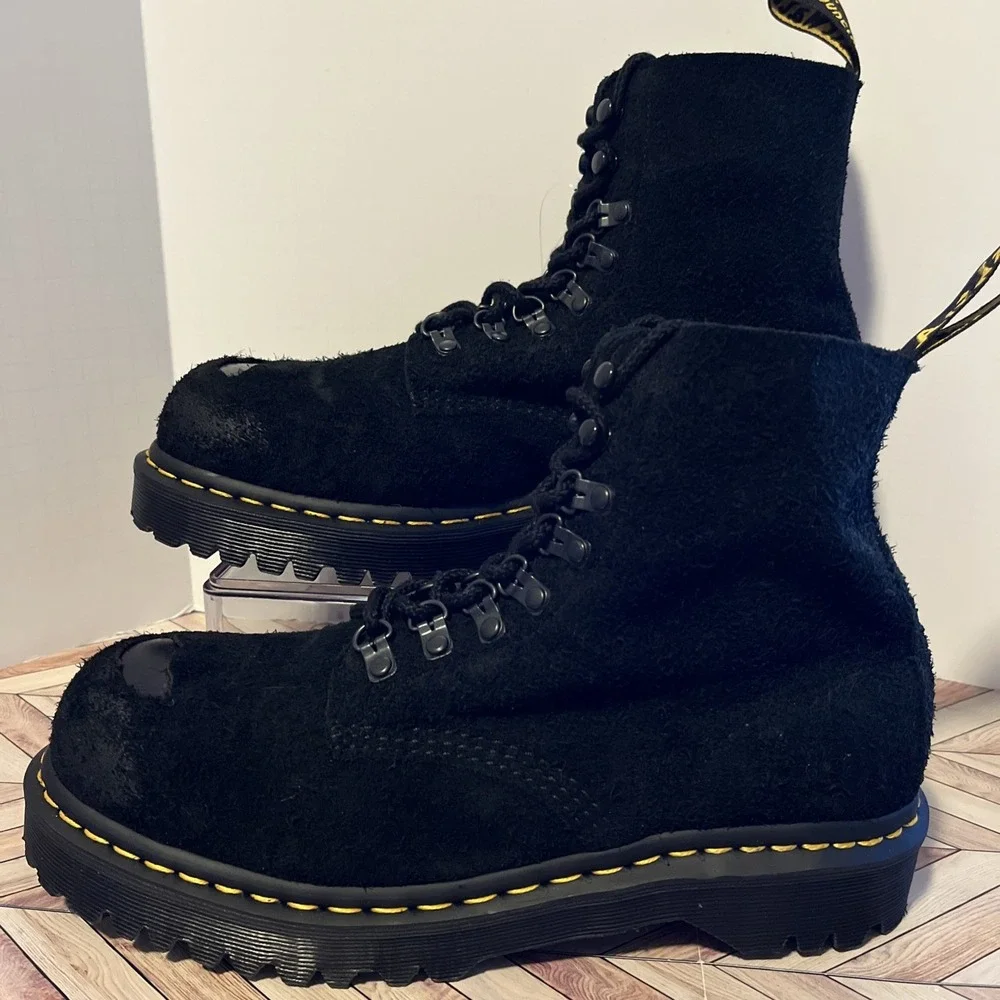 Dr Martens 1460 Pascal ST Hairy Suede Black M 9‎ W 10 Boots Exposed Steel Toe